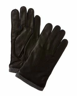 Outlet 🔥 Bruno Magli Ribbed Cuff Cashmere-Lined Leather Gloves Men 🧨