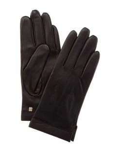 Best Sale 💯 Bruno Magli Logo Cuff Cashmere-Lined Leather Gloves 👩 Women 😉