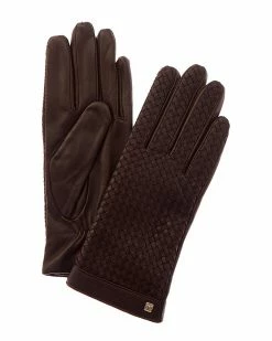 Hot Sale 🎁 Bruno Magli Basket Weave Cashmere-Lined Leather Gloves 👩 Women 🌟