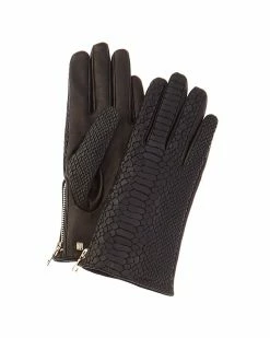 Cheap 🌟 Bruno Magli Snake-Embossed Cashmere-Lined Leather Gloves 👩 Women 🤩